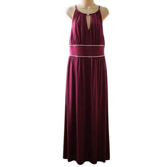 NWT OLEG CASSINI Wine Rhinestone Keyhole Sheath Gown 16 Formal - Picture 2 of 16